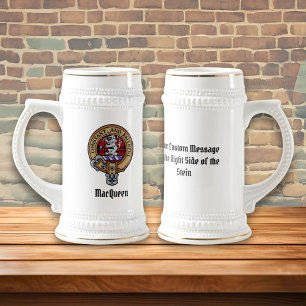 Clan MacQueen Crest over Tartan Beer Stein