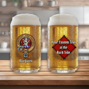 Clan MacQueen Crest over Tartan Can Glass