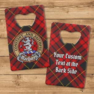 Clan MacQueen Crest over Tartan Credit Card Bottle Opener