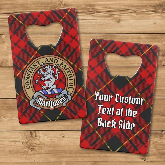 Clan MacQueen Crest over Tartan Credit Card Bottle Opener (Creator Uploaded)