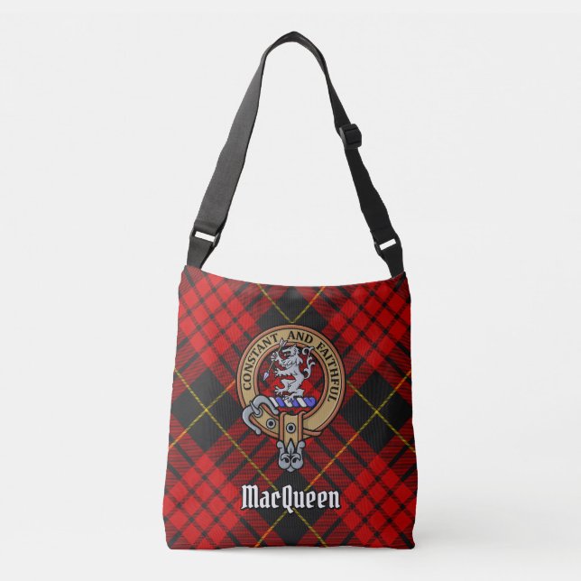 Clan MacQueen Crest over Tartan Crossbody Bag (Front)
