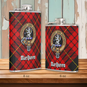 Clan MacQueen Crest over Tartan Hip Flask