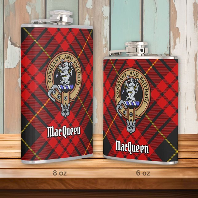 Clan MacQueen Crest over Tartan Hip Flask (Creator Uploaded)