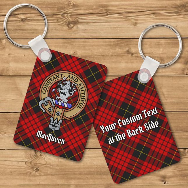 Clan MacQueen Crest over Tartan Keychain (Creator Uploaded)