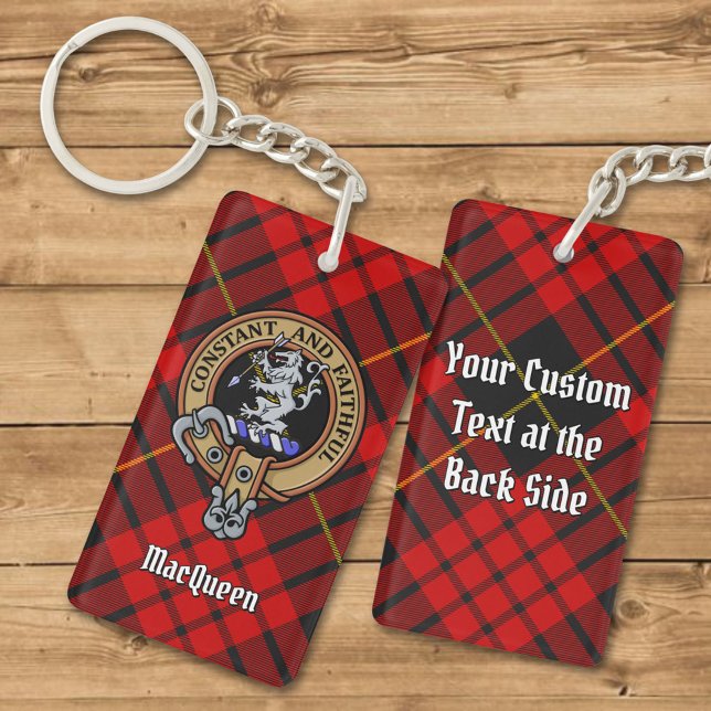 Clan MacQueen Crest over Tartan Keychain (Creator Uploaded)