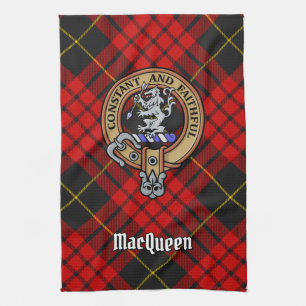 Clan MacQueen Crest over Tartan Kitchen Towel
