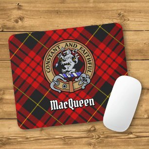 Clan MacQueen Crest over Tartan Mouse Pad
