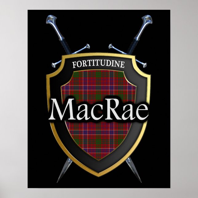 Clan MacRae Tartan Scottish Shield & Swords Poster (Front)
