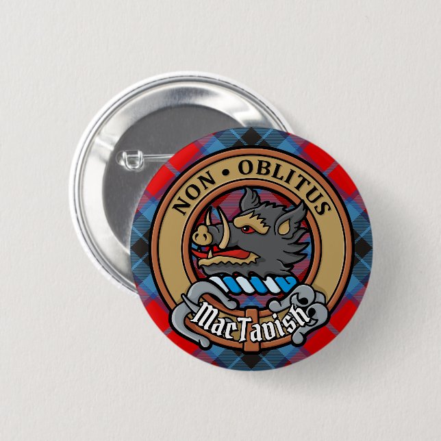 Clan MacTavish Crest over Tartan 2 Inch Round Button (Front & Back)