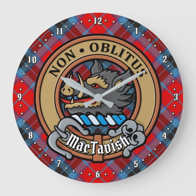 Clan MacTavish Crest over Tartan Large Clock (Front)
