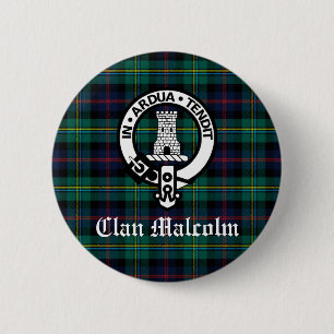 Clan Malcolm Crest Badge and Tartan 2 Inch Round Button