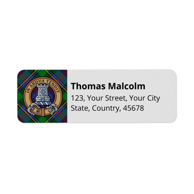 Clan Malcolm Crest over Tartan (Front)