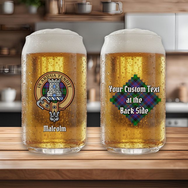 Clan Malcolm Crest over Tartan Can Glass (Creator Uploaded)