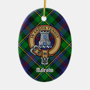 Clan Malcolm Crest over Tartan Ceramic Ornament