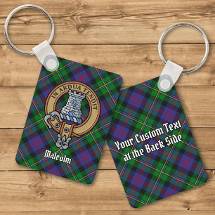 Clan Malcolm Crest over Tartan Keychain