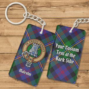 Clan Malcolm Crest over Tartan Keychain