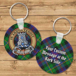 Clan Malcolm Crest over Tartan Keychain