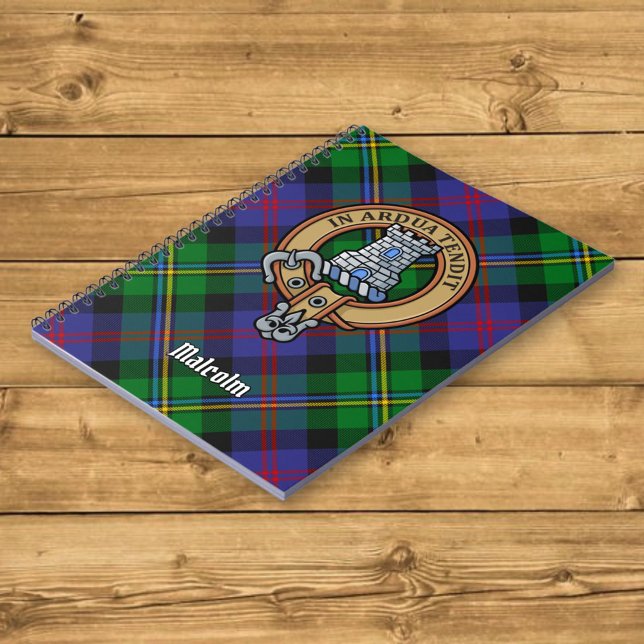 Clan Malcolm Crest over Tartan Notebook (Creator Uploaded)