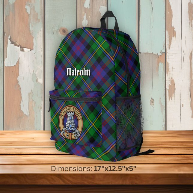 Clan Malcolm Crest over Tartan Printed Backpack (Creator Uploaded)