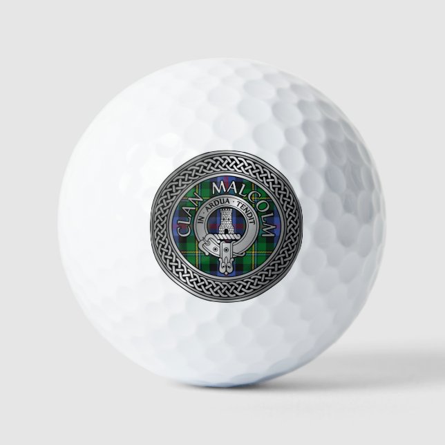 Clan Malcolm Crest & Tartan Knot Golf Balls (Front)