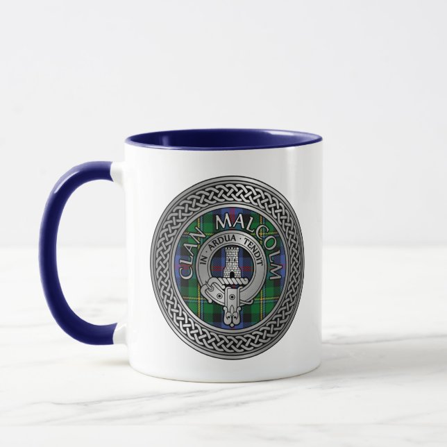 Clan Malcolm Crest & Tartan Knot Mug (Left)
