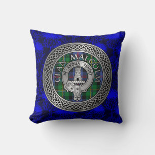 Clan Malcolm Crest & Tartan Knot Throw Pillow