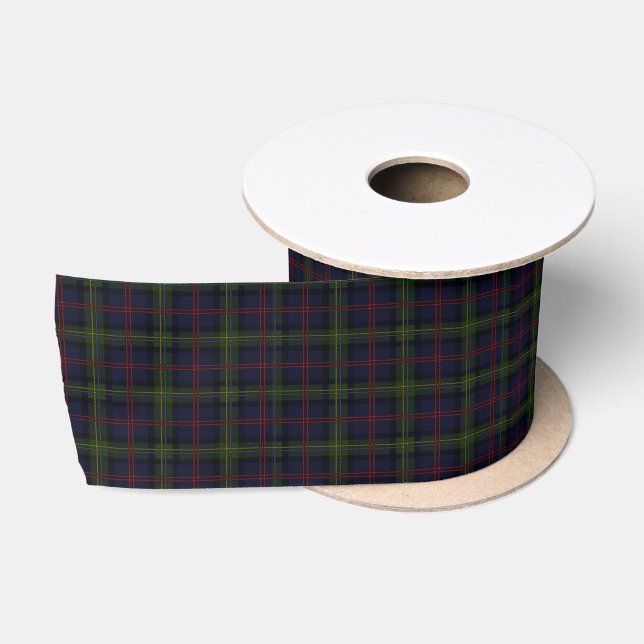 Clan Malcolm Plaid Tartan Green Purple Black Check Satin Ribbon (Spool)