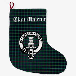 Clan Malcolm Tartan and Crest Large Christmas Stocking