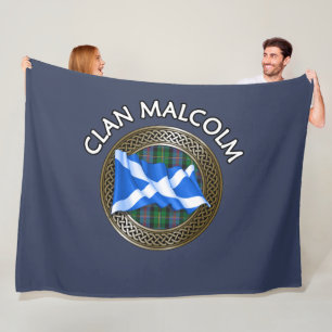 Clan Malcolm Tartan Knot & Flag Fleece Blanket