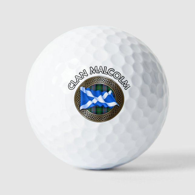 Clan Malcolm Tartan Knot & Flag Golf Balls (Front)