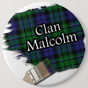 Clan Malcolm Tartan Paint Brush 6 Inch Round Button