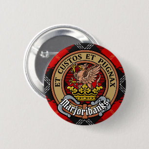 Clan Marjoribanks Crest over Tartan 2 Inch Round Button