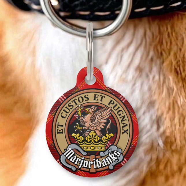 Clan Marjoribanks Crest over Tartan Pet Tag (Creator Uploaded)