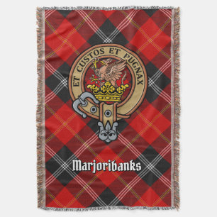 Clan Marjoribanks Crest over Tartan Throw Blanket