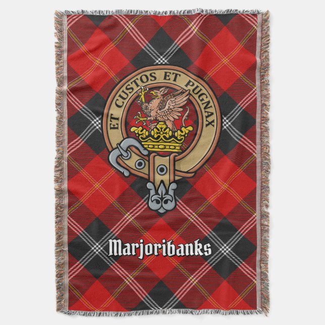 Clan Marjoribanks Crest over Tartan Throw Blanket (Front Vertical)