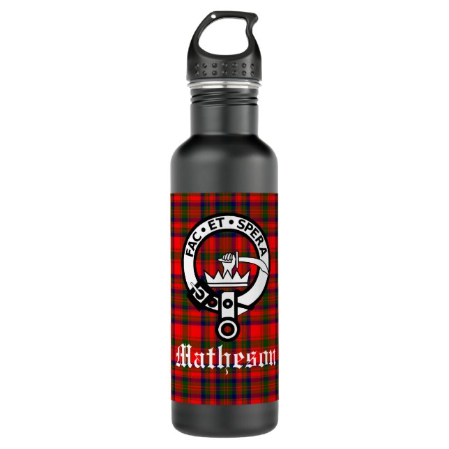 Clan Matheson Crest Badge and Tartan  710 Ml Water Bottle (Front)
