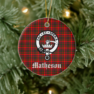 Clan Matheson Crest Badge and Tartan  Ceramic Ornament