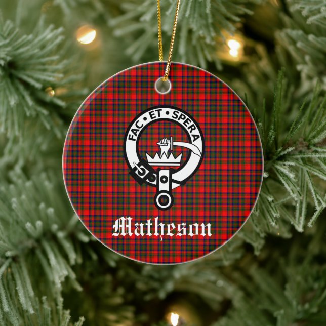 Clan Matheson Crest Badge and Tartan  Ceramic Ornament (Tree)