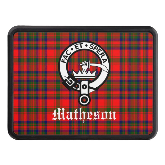 Clan Matheson Crest Badge and Tartan  Trailer Hitch Cover (Front)