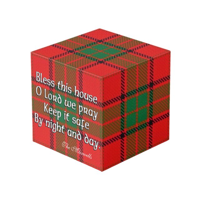 Clan Maxwell Tartan House Blessing Cube (Front Angled)