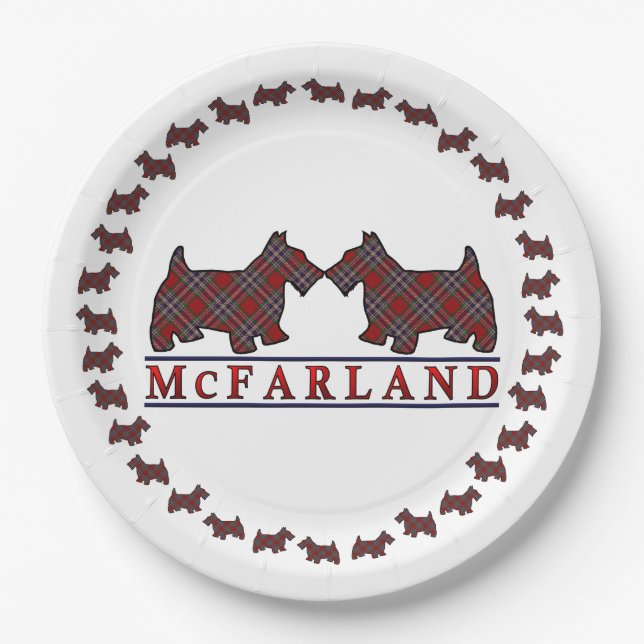Clan McFarland MacFarlane Tartan Scottie Dogs Paper Plate (Front)