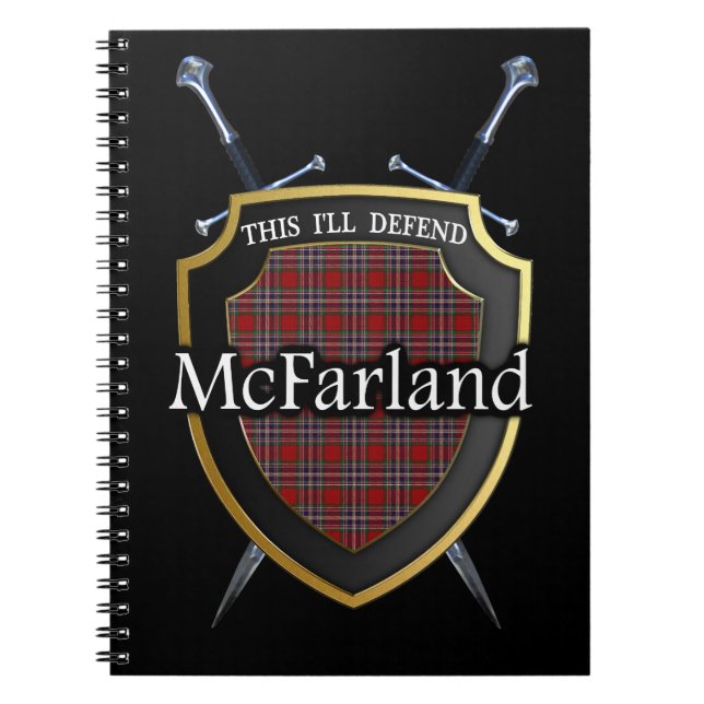 Clan McFarland MacFarlane Tartan Shield & Swords Notebook (Front)