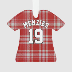 Clan Menzies Red and White Tartan Christmas Jersey Ornament