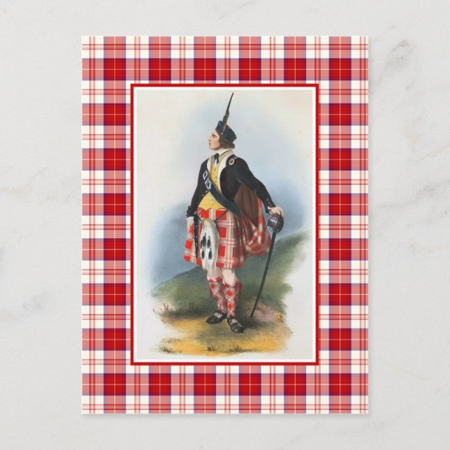 Clan Menzies Vintage Illustration Tartan Frame Postcard (Front)