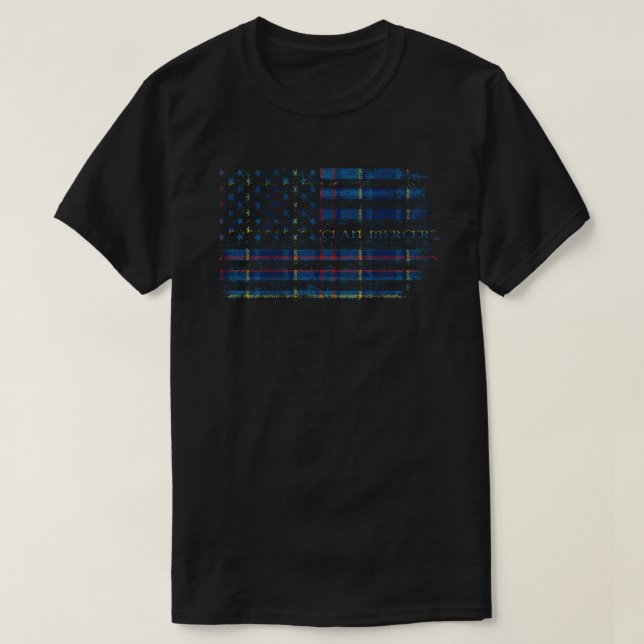 Clan Mercer Scottish tartan US flag kilt Scotland T-Shirt (Design Front)