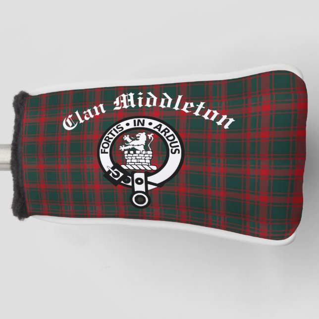Clan Middleton Crest Badge and Tartan  Golf Head Cover (Front)