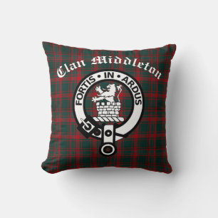 Clan Middleton Crest Badge and Tartan Throw Pillow