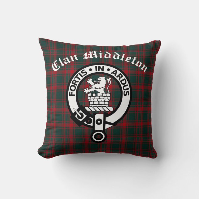 Clan Middleton Crest Badge and Tartan Throw Pillow (Front)