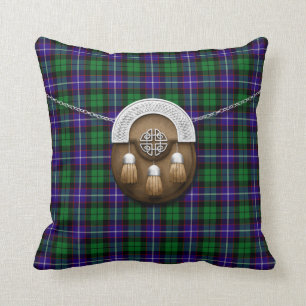 Clan Mitchell Tartan And Sporran Throw Pillow