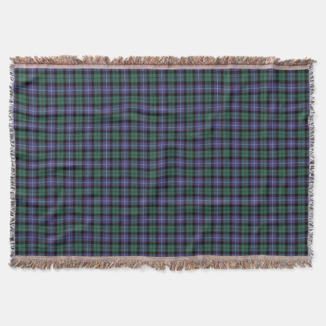 Clan Mitchell Tartan Blue and Green Plaid Throw Blanket (Front)